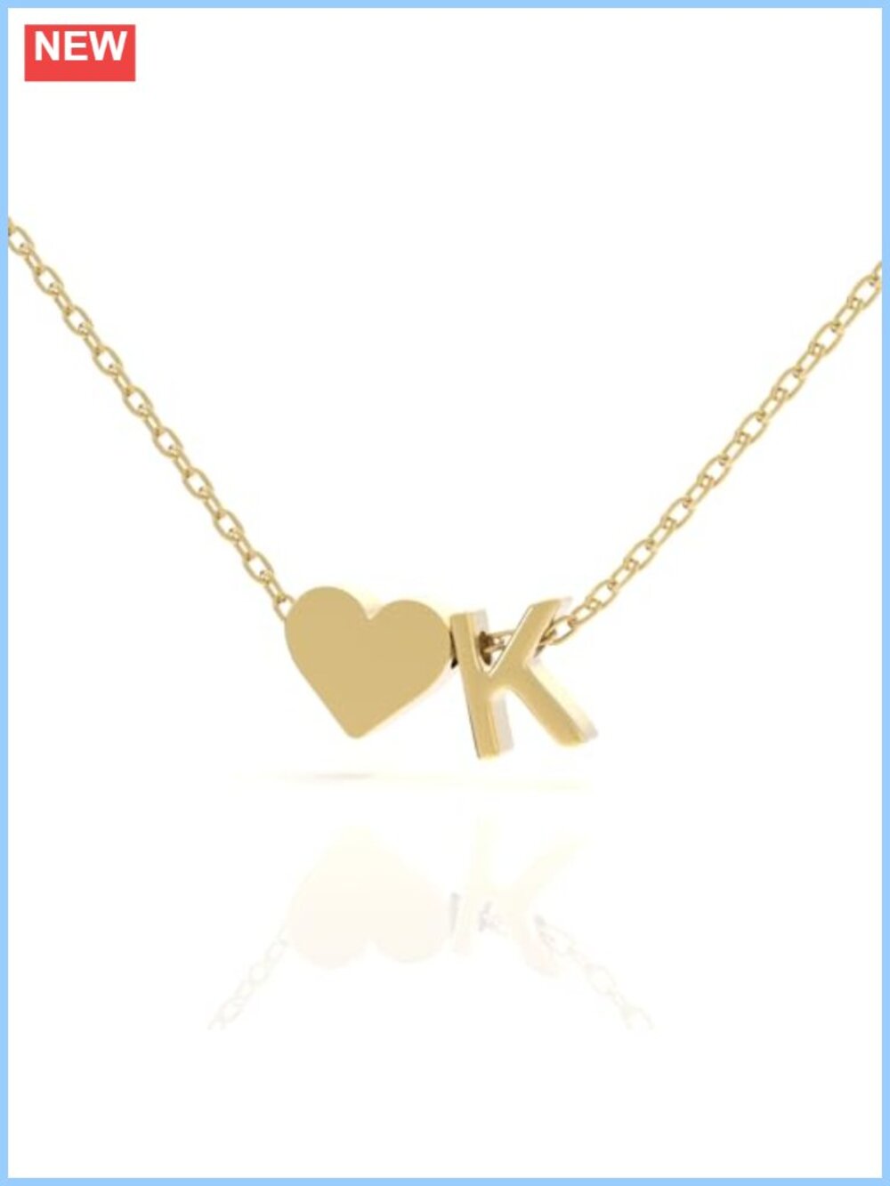 18K Gold Plated Initial Letter Necklace with Heart Charm, Gift for Mom,
